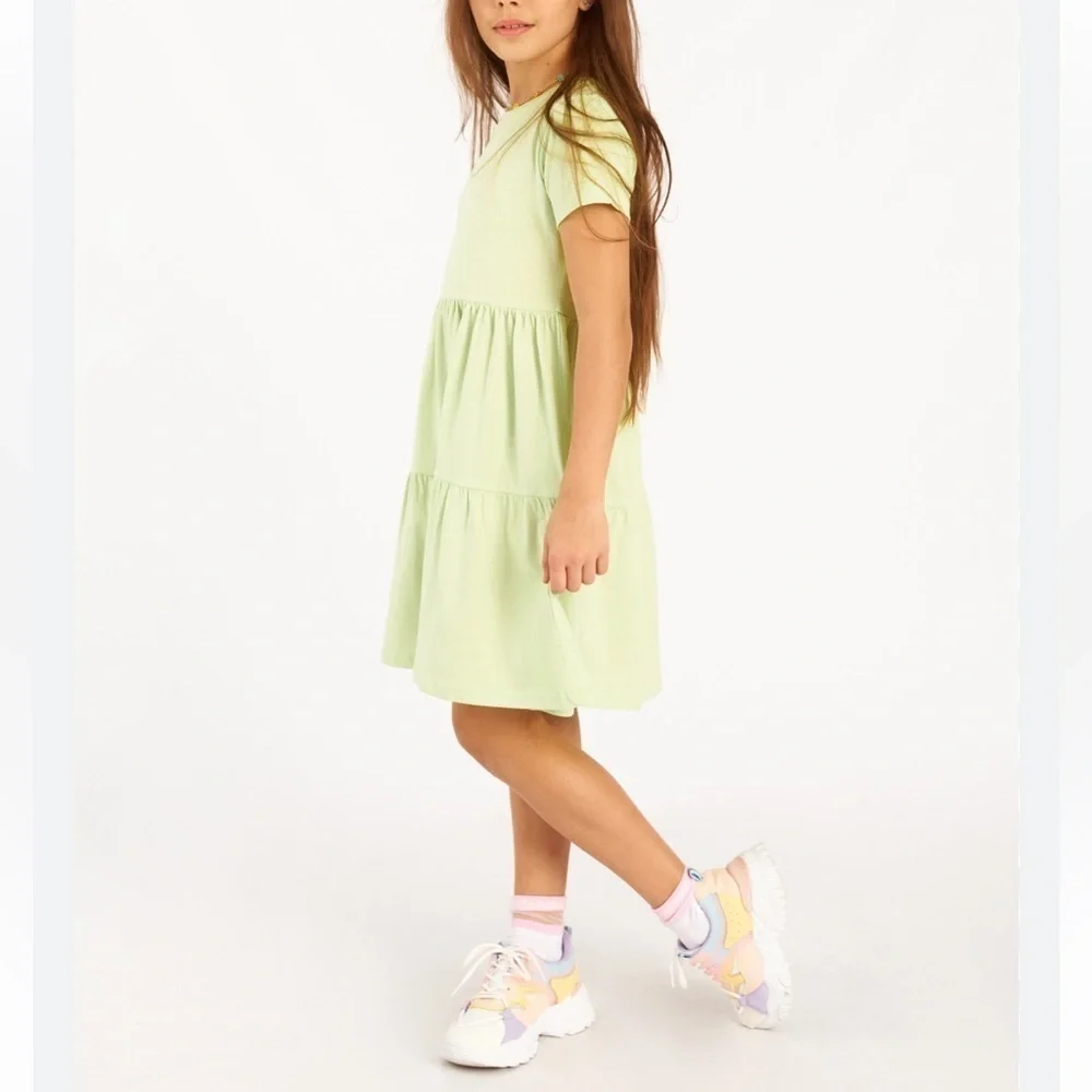 Old Navy Short-Sleeve Tiered Slub-Knit Dress in Pale Citron Girl’s Size XS/5